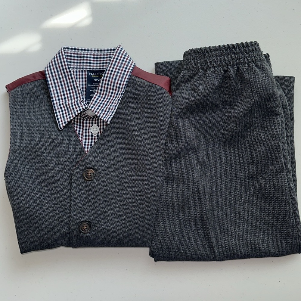NWT Nautica 3pieces Checkered Shirt and Vest Set Size 3-T (Boy) - Picture 12 of 16